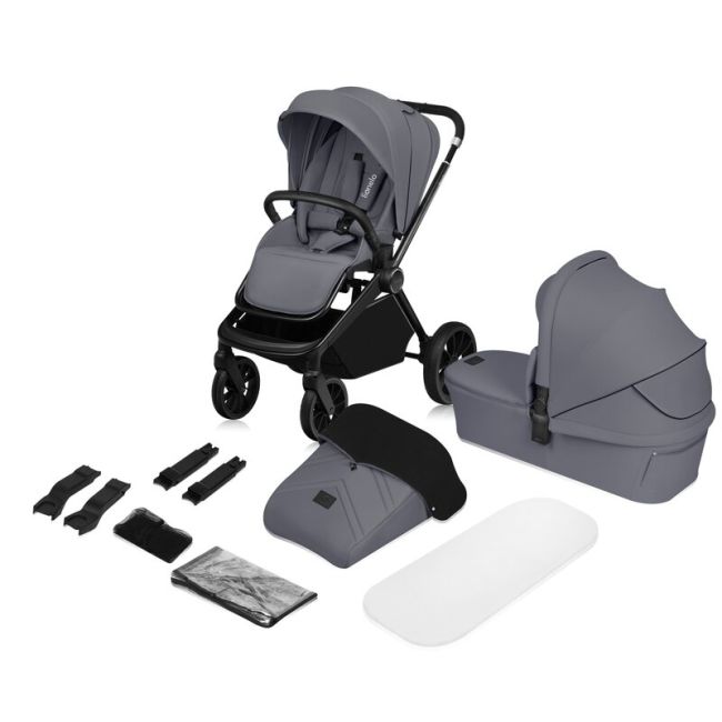 Carucior 2 in 1, Lionelo, Mika Plus, Cadru din aluminiu, Cu landou intarit si salteluta moale, Reversibil, Cu sistem de ventilatie 3D, Cu accesorii, Pana la 22 kg, Conform cu EN1888-1 EN1888-2, EN1466, Gri BYNLO-MIKA_PLUS_2IN1_GREY_STONE