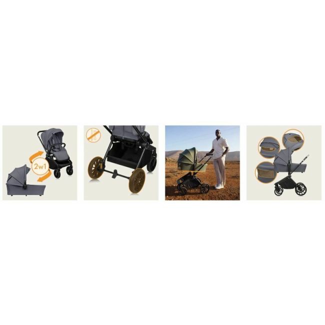 Carucior 2 in 1, Lionelo, Mika Plus, Cadru din aluminiu, Cu landou intarit si salteluta moale, Reversibil, Cu sistem de ventilatie 3D, Cu accesorii, Pana la 22 kg, Conform cu EN1888-1 EN1888-2, EN1466, Gri BYNLO-MIKA_PLUS_2IN1_GREY_STONE