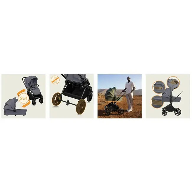 Carucior 2 in 1, Lionelo, Mika Plus, Cadru din aluminiu, Cu landou intarit si salteluta moale, Reversibil, Cu sistem de ventilatie 3D, Cu accesorii, Pana la 22 kg, Conform cu EN1888-1 EN1888-2, EN1466, Gri BYNLO-MIKA_PLUS_2IN1_GREY_STONE