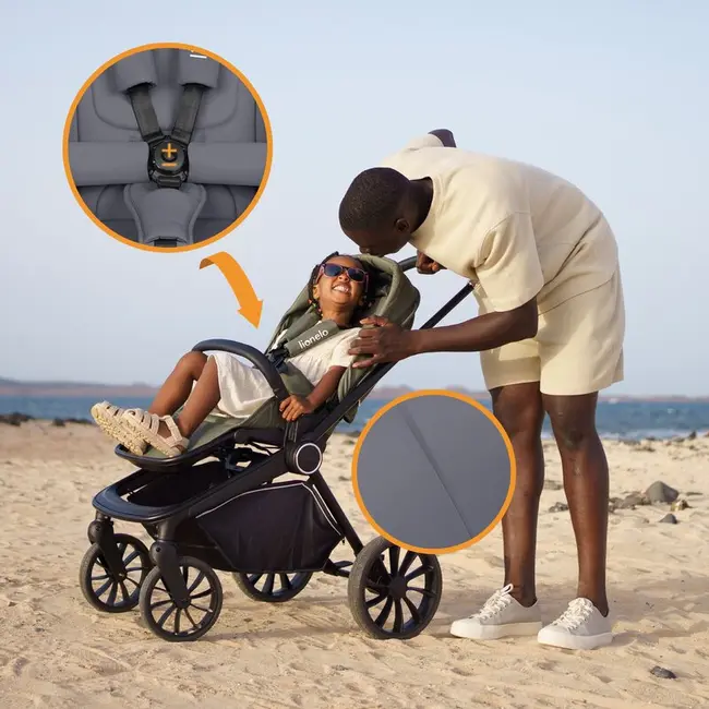 Carucior 2 in 1, Lionelo, Mika Plus, Cadru din aluminiu, Cu landou intarit si salteluta moale, Reversibil, Cu sistem de ventilatie 3D, Cu accesorii, Pana la 22 kg, Conform cu EN1888-1 EN1888-2, EN1466, Gri BYNLO-MIKA_PLUS_2IN1_GREY_STONE