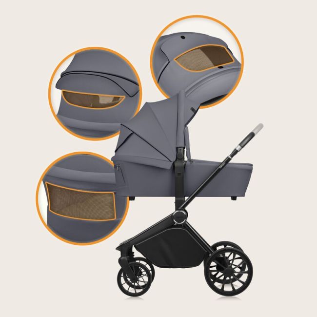 Carucior 2 in 1, Lionelo, Mika Plus, Cadru din aluminiu, Cu landou intarit si salteluta moale, Reversibil, Cu sistem de ventilatie 3D, Cu accesorii, Pana la 22 kg, Conform cu EN1888-1 EN1888-2, EN1466, Gri BYNLO-MIKA_PLUS_2IN1_GREY_STONE