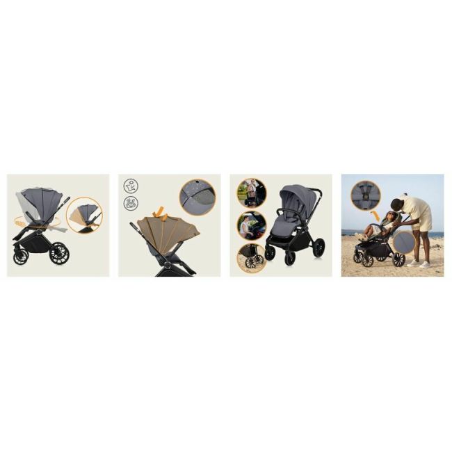 Carucior 2 in 1, Lionelo, Mika Plus, Cadru din aluminiu, Cu landou intarit si salteluta moale, Reversibil, Cu sistem de ventilatie 3D, Cu accesorii, Pana la 22 kg, Conform cu EN1888-1 EN1888-2, EN1466, Gri BYNLO-MIKA_PLUS_2IN1_GREY_STONE