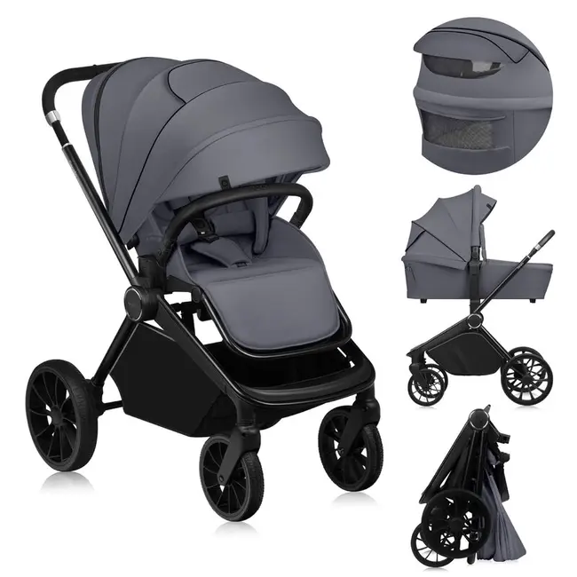 Carucior 2 in 1, Lionelo, Mika Plus, Cadru din aluminiu, Cu landou intarit si salteluta moale, Reversibil, Cu sistem de ventilatie 3D, Cu accesorii, Pana la 22 kg, Conform cu EN1888-1 EN1888-2, EN1466, Gri BYNLO-MIKA_PLUS_2IN1_GREY_STONE