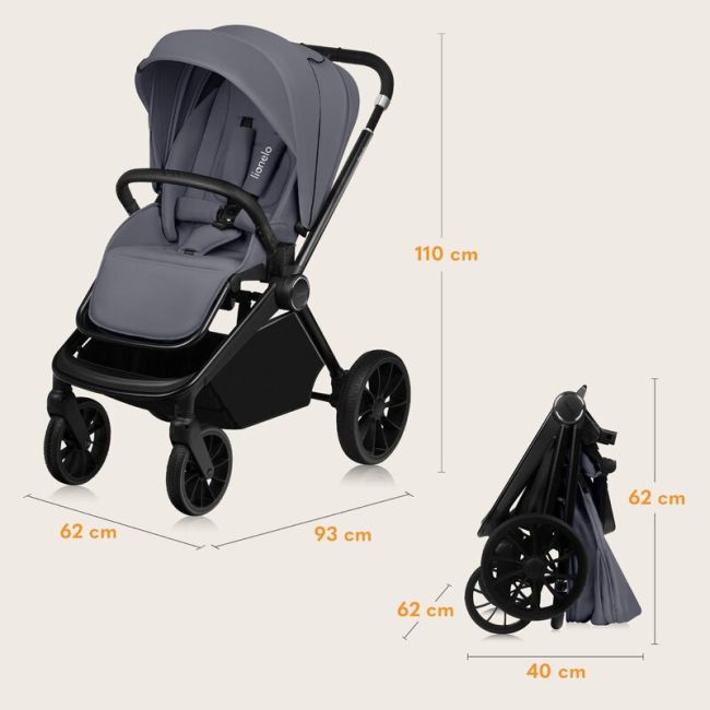 Carucior 2 in 1, Lionelo, Mika Plus, Cadru din aluminiu, Cu landou intarit si salteluta moale, Reversibil, Cu sistem de ventilatie 3D, Cu accesorii, Pana la 22 kg, Conform cu EN1888-1 EN1888-2, EN1466, Gri BYNLO-MIKA_PLUS_2IN1_GREY_STONE
