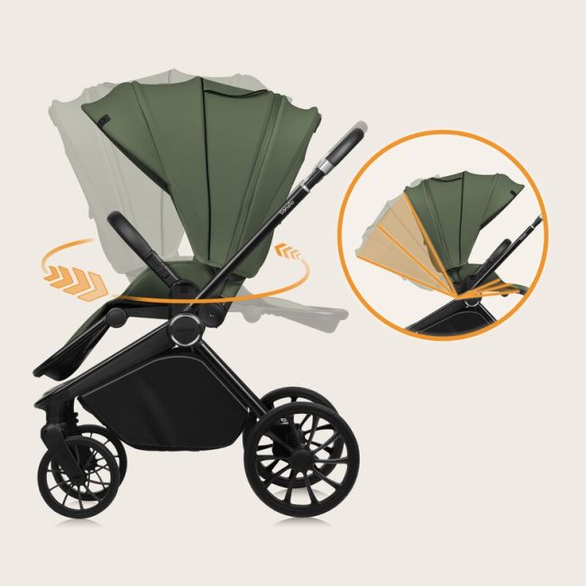 Carucior 2 in 1, Lionelo, Mika Plus, Cadru din aluminiu, Cu landou intarit si salteluta moale, Reversibil, Cu sistem de ventilatie 3D, Cu accesorii, Pana la 22 kg, Conform cu EN1888-1 EN1888-2, EN1466, Verde BYNLO-MIKA_PLUS_2IN1_GREEN_OLIVE