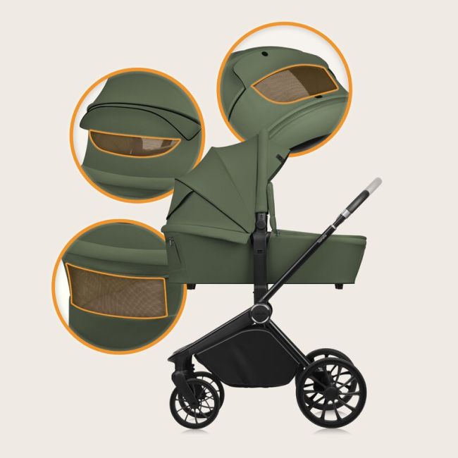 Carucior 2 in 1, Lionelo, Mika Plus, Cadru din aluminiu, Cu landou intarit si salteluta moale, Reversibil, Cu sistem de ventilatie 3D, Cu accesorii, Pana la 22 kg, Conform cu EN1888-1 EN1888-2, EN1466, Verde BYNLO-MIKA_PLUS_2IN1_GREEN_OLIVE