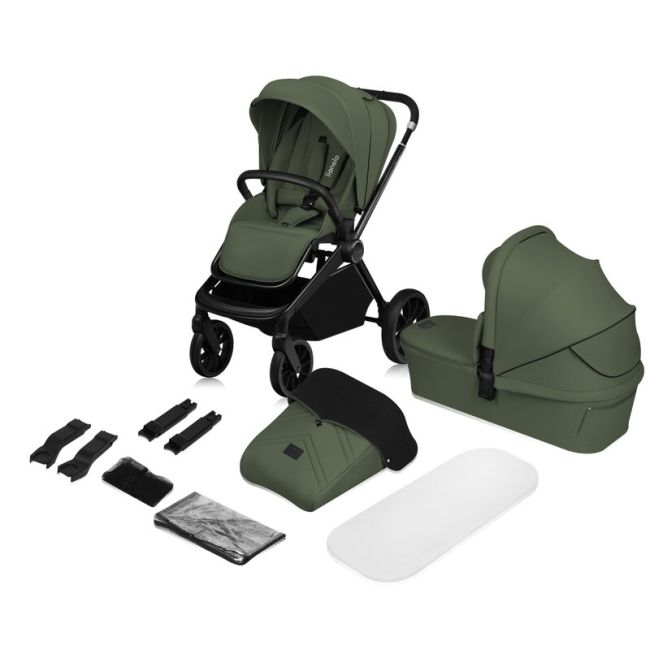 Carucior 2 in 1, Lionelo, Mika Plus, Cadru din aluminiu, Cu landou intarit si salteluta moale, Reversibil, Cu sistem de ventilatie 3D, Cu accesorii, Pana la 22 kg, Conform cu EN1888-1 EN1888-2, EN1466, Verde BYNLO-MIKA_PLUS_2IN1_GREEN_OLIVE