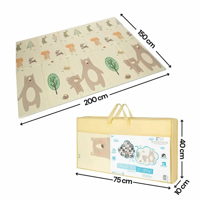Covoras de joaca, Bocioland, Little Bear, Pliabil, Protectie impotriva loviturilor, Dimensiune mare, 200 x 150 cm, Cu Imprimeu pe ambele parti, Potrivit pentru utlizare atat in interior, cat si in exterior BYNBL124