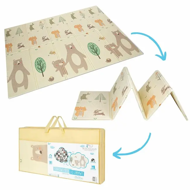 Covoras de joaca, Bocioland, Little Bear, Pliabil, Protectie impotriva loviturilor, Dimensiune mare, 200 x 150 cm, Cu Imprimeu pe ambele parti, Potrivit pentru utlizare atat in interior, cat si in exterior BYNBL124