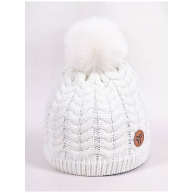 Fes de iarnă cu pompon și logo, alb czz-0499g
