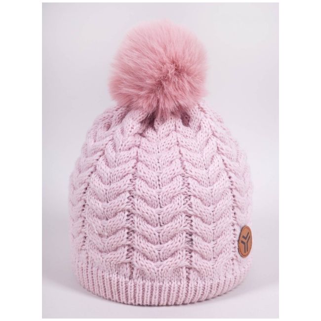 Fes de iarnă pentru fetițe cu pompon și logo, roz czz-0498g