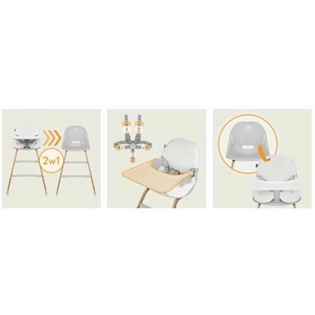 Scaun de masa, Lionelo, Dalia, 2 in 1, Transformabil, Cu 2 suporturi pentru picioare, Cu tavita detasabila, Sustine 60 kg, 6 luni+, Conform cu EN14988, Gri BYNLO-DALIA_GREY_STONE_NATURAL