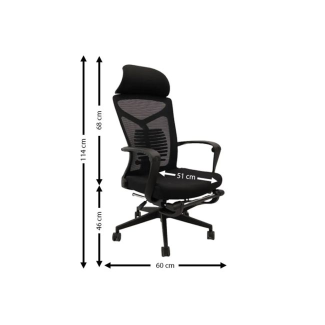 Scaun ergonomic cu suport picioare ab097, mesh, suport lombar, spatar rabatabil, 120 kg, negru drm10369