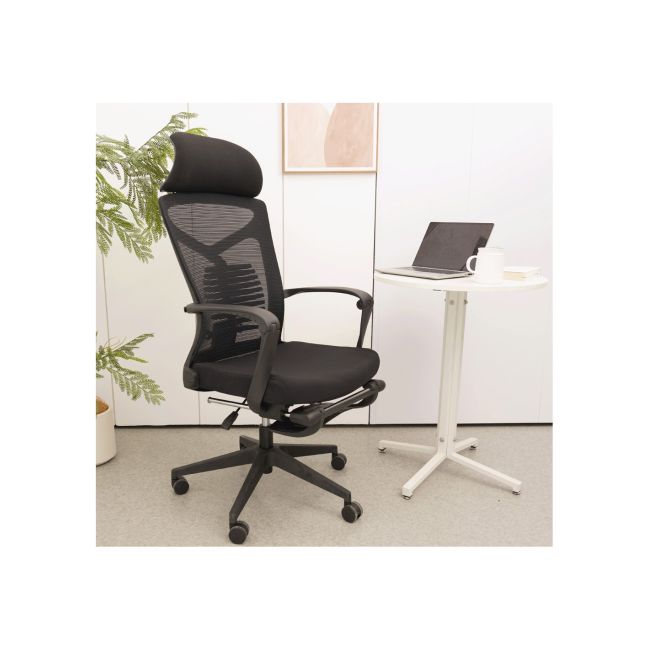 Scaun ergonomic cu suport picioare ab097, mesh, suport lombar, spatar rabatabil, 120 kg, negru drm10369