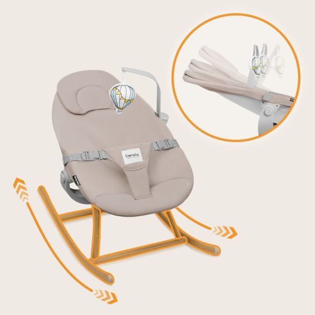 Set balansoar si scaun de masa, Lionelo, Dalia, Scaun cu 2 suporturi pentru picioare, Cu tavita, Balansoar 4 in 1 cu inaltime reglabia si bara cu jucarii, Conform cu EN14988, EN1888-1 EN1888-2, EN1466, Gri BYNLO-DALIA_SET_GREY_STONE_NATURAL