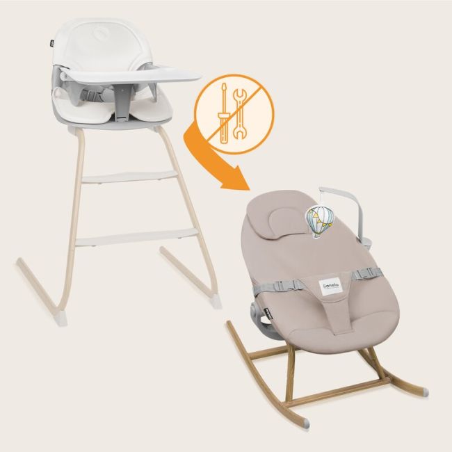 Set balansoar si scaun de masa, Lionelo, Dalia, Scaun cu 2 suporturi pentru picioare, Cu tavita, Balansoar 4 in 1 cu inaltime reglabia si bara cu jucarii, Conform cu EN14988, EN1888-1 EN1888-2, EN1466, Gri BYNLO-DALIA_SET_GREY_STONE_NATURAL