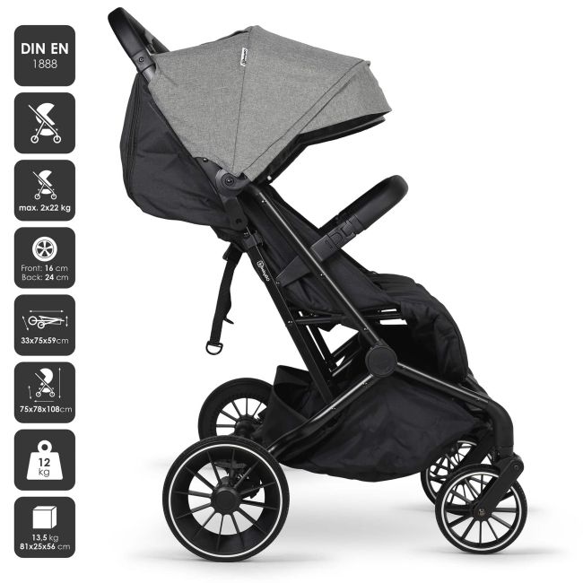 Babygo - carucior pliabil pentru gemeni gotwice, grey bbbbgo-7902