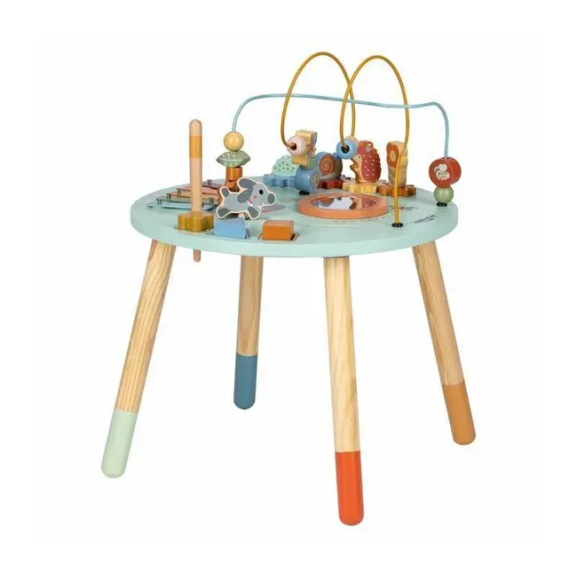 Masuta interactiva, Free2Play, Fun Table, Educationala, Cu o varietate de forme rotative si jucarie in miscare, Xilofon, Sortator de forme, Dezvolta abilitatile motorii, Inaltime 32 cm si diametru 41 cm, 36 luni+, Blue BYN83235