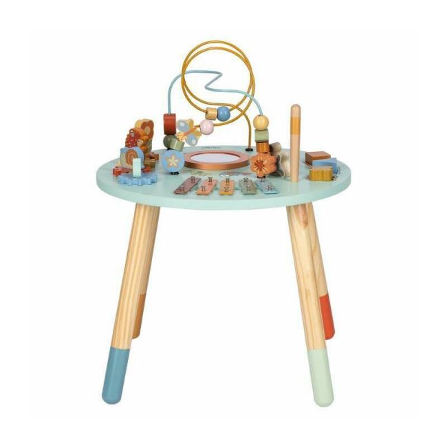 Masuta interactiva, Free2Play, Fun Table, Educationala, Cu o varietate de forme rotative si jucarie in miscare, Xilofon, Sortator de forme, Dezvolta abilitatile motorii, Inaltime 32 cm si diametru 41 cm, 36 luni+, Blue BYN83235
