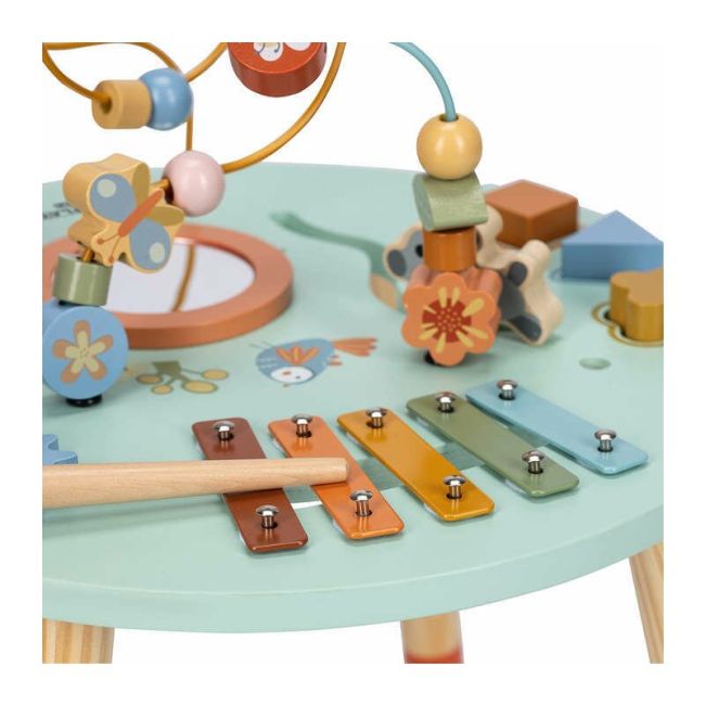 Masuta interactiva, Free2Play, Fun Table, Educationala, Cu o varietate de forme rotative si jucarie in miscare, Xilofon, Sortator de forme, Dezvolta abilitatile motorii, Inaltime 32 cm si diametru 41 cm, 36 luni+, Blue BYN83235