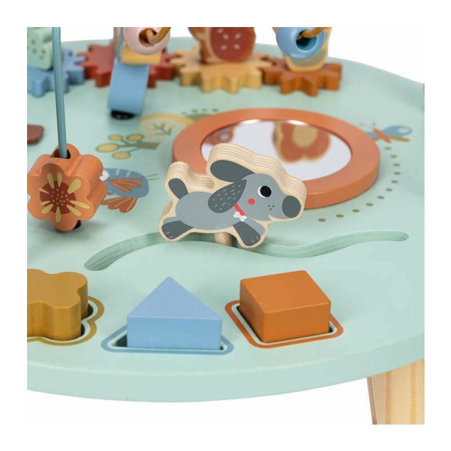 Masuta interactiva, Free2Play, Fun Table, Educationala, Cu o varietate de forme rotative si jucarie in miscare, Xilofon, Sortator de forme, Dezvolta abilitatile motorii, Inaltime 32 cm si diametru 41 cm, 36 luni+, Blue BYN83235