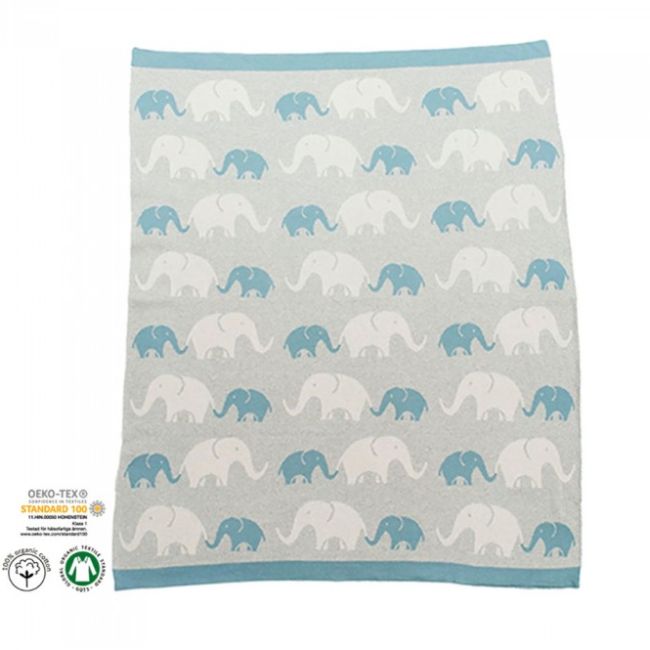 Niu paturica din bumbac organic cu doua fete 80x100 cm elephants blue lvtkniu3965