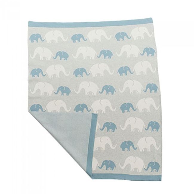 Niu paturica din bumbac organic cu doua fete 80x100 cm elephants blue lvtkniu3965