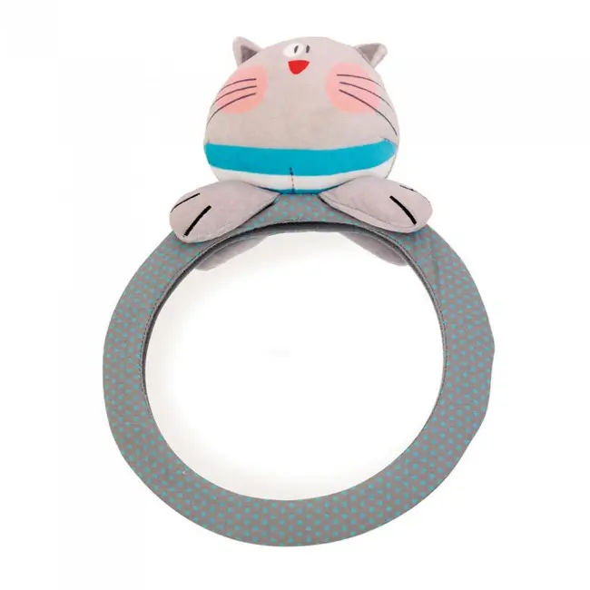 Oglinda retrovizoare pentru supravegherea bebelusului in masina, cu jucarie de plus cat grey atasata, dimensiuni 21.5x31 cm lvtkolmm4016