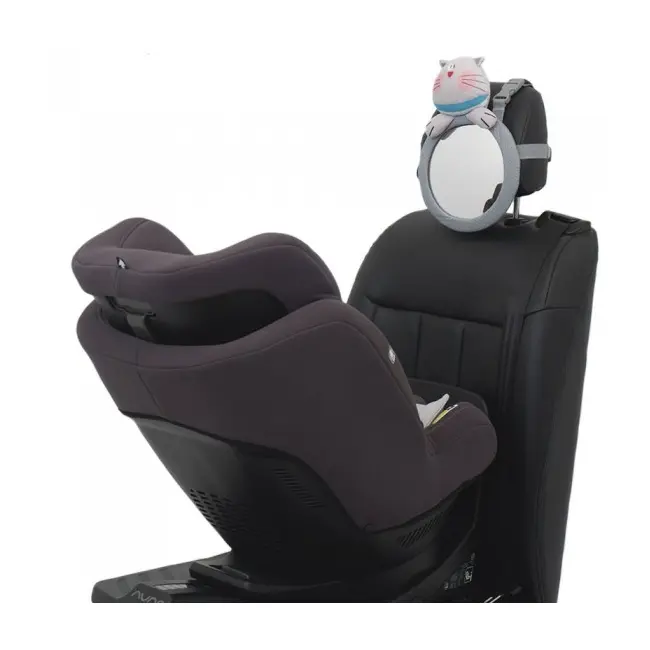 Oglinda retrovizoare pentru supravegherea bebelusului in masina, cu jucarie de plus cat grey atasata, dimensiuni 21.5x31 cm lvtkolmm4016