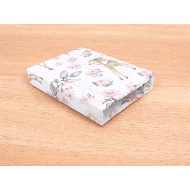 Cearceaf cu elastic, MimiNu, Pentru patut co-sleeper, Aurora, Dimensiune 76 x 43 cm, Din bumbac certificat Oeko Tex Standard 100, Sweet Deer Pink BYN6426972026925