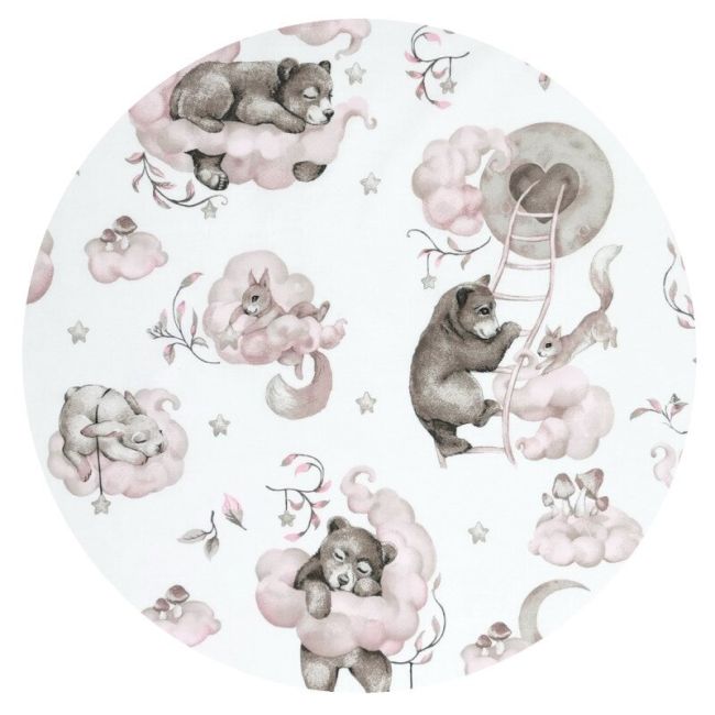 Cearceaf cu elastic, Qmini, Pentru patut co-sleeper, Aurora, Dimensiune 76 x 43 cm, Din bumbac certificat Oeko Tex Standard 100, Teddy Bear and Friends Pink BYN6426972026864