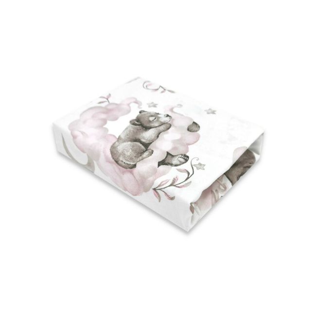 Cearceaf cu elastic, Qmini, Pentru patut co-sleeper, Aurora, Dimensiune 76 x 43 cm, Din bumbac certificat Oeko Tex Standard 100, Teddy Bear and Friends Pink BYN6426972026864