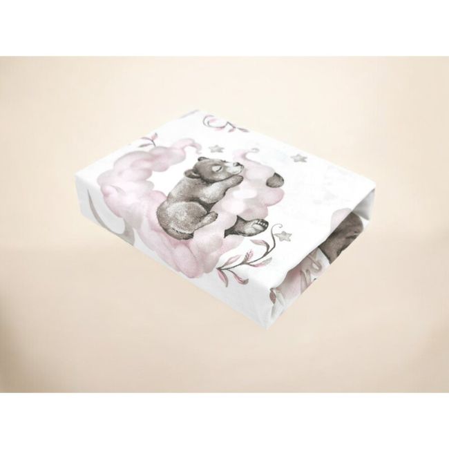 Cearceaf cu elastic, Qmini, Pentru patut co-sleeper, Aurora, Dimensiune 76 x 43 cm, Din bumbac certificat Oeko Tex Standard 100, Teddy Bear and Friends Pink BYN6426972026864