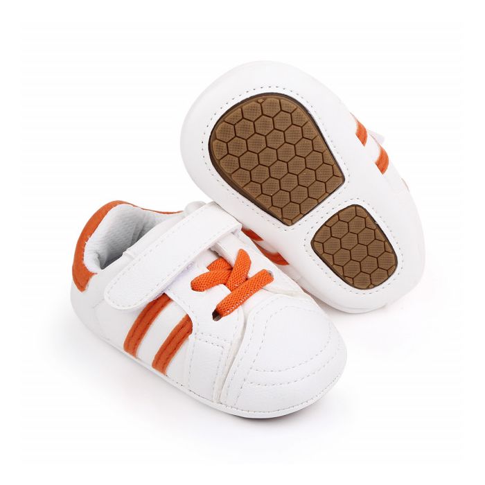 Adidasi albi cu dungi portocalii pentru bebelusi MDD2588-3-p4.6-9 luni (Marimea 19 incaltaminte)