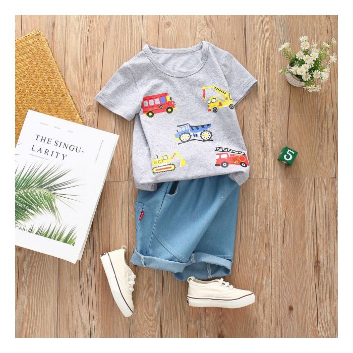 Costum bebelusi cu tricou gri - Masinute (Marime Disponibila: 12-18 luni (Marimea 21 incaltaminte)) MDHQ300-4