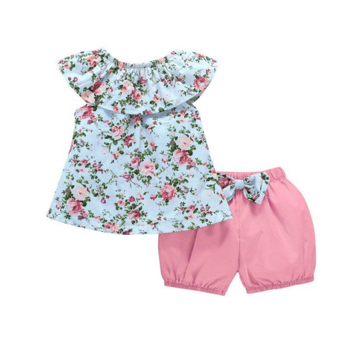 Costumas cu pantaloni roz bufanti pentru fetite (Marime Disponibila: 12-18 luni (Marimea 21 incaltaminte)) MBHA09008-1