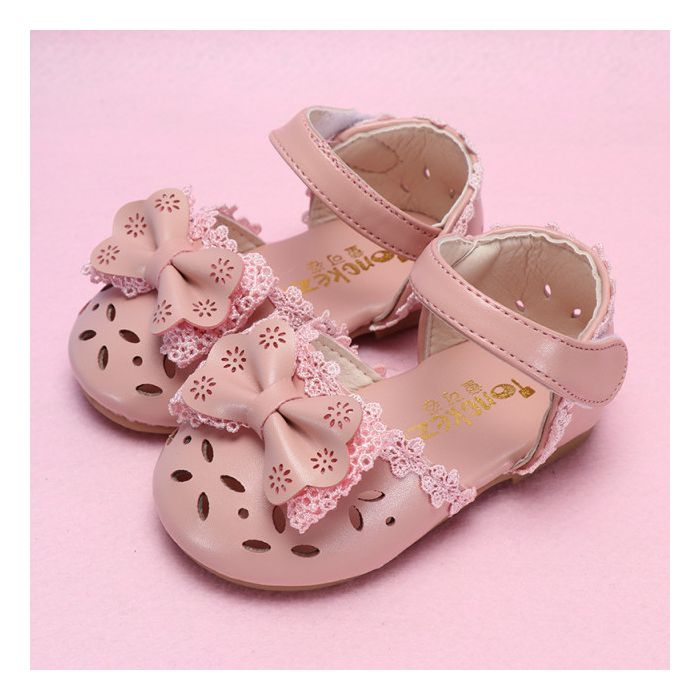 Pantofi roz pudra cu fundita si danteluta (Marime Disponibila: 6-9 luni (Marimea 19 incaltaminte)) MDA01-1-p24