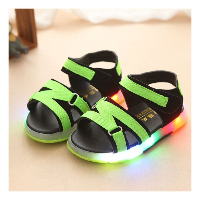 Sandale negre cu barete verde neon (Marime Disponibila: Marimea 21) LI938-2-bo5