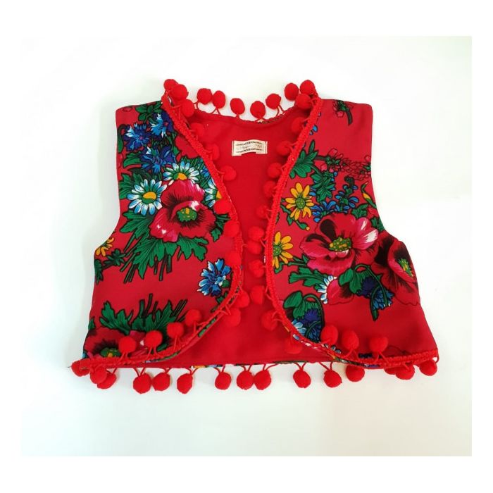 Vestuta accesorizata cu ciucurei - Red Diva (Marime Disponibila: 7-8 ani) F04-Vesta-C