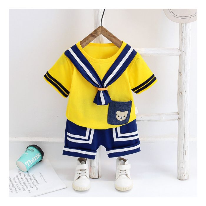 Costum pentru baietei cu tricou galben - Sailor (Marime Disponibila: 3-6 luni (Marimea 18 incaltaminte)) MBW-125-2