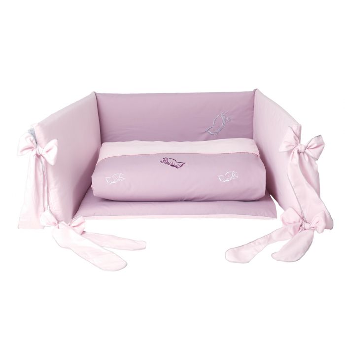Set Lenjerie din bumbac, cu protectie laterala, pentru pat bebelusi, BUTTERFLY Pink, 120 x 60 cm PJB81216