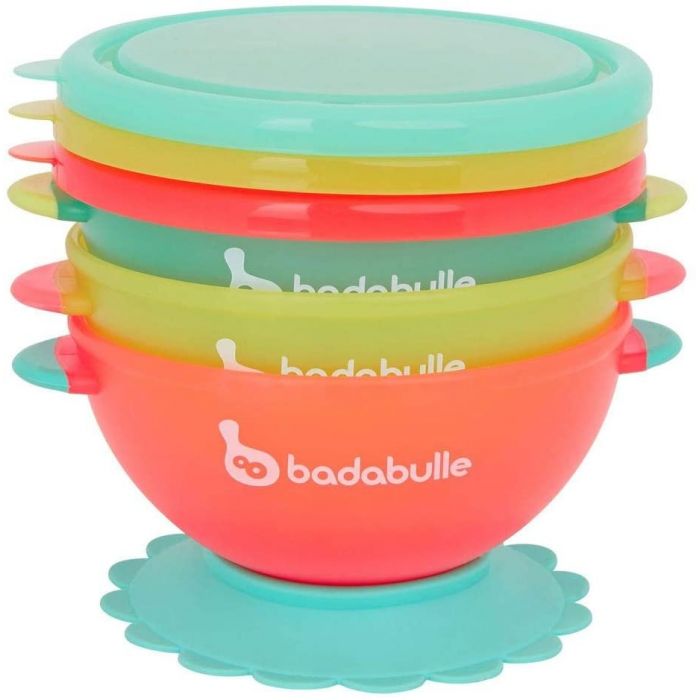 Badabulle - Set 3 boluri colorate pentru mancare, cu suport inclus BBBB005104