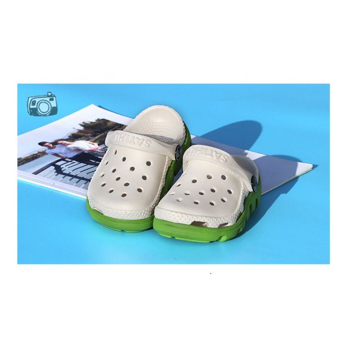 Papuci din cauciuc albi cu verde pentru copii (Marime Disponibila: Marimea 26) LIdw990-16