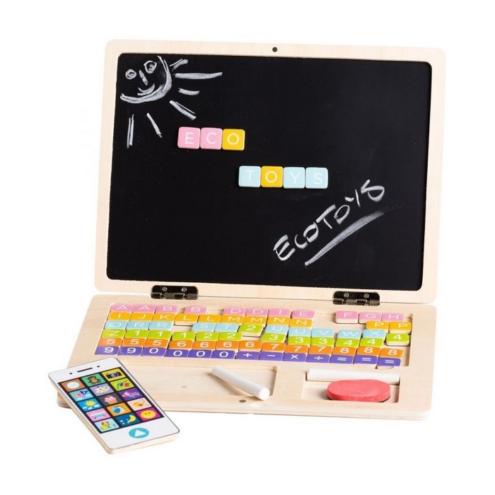Laptop educational din lemn G068 Ecotoys EDEG068