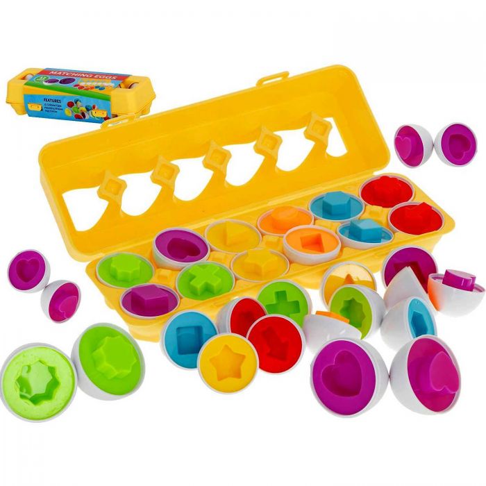 Joc educativ Matching eggs, Set 12 oua pentru invatarea formelor si culorilor Ikonka IK17739 BBJIK17739_Initiala