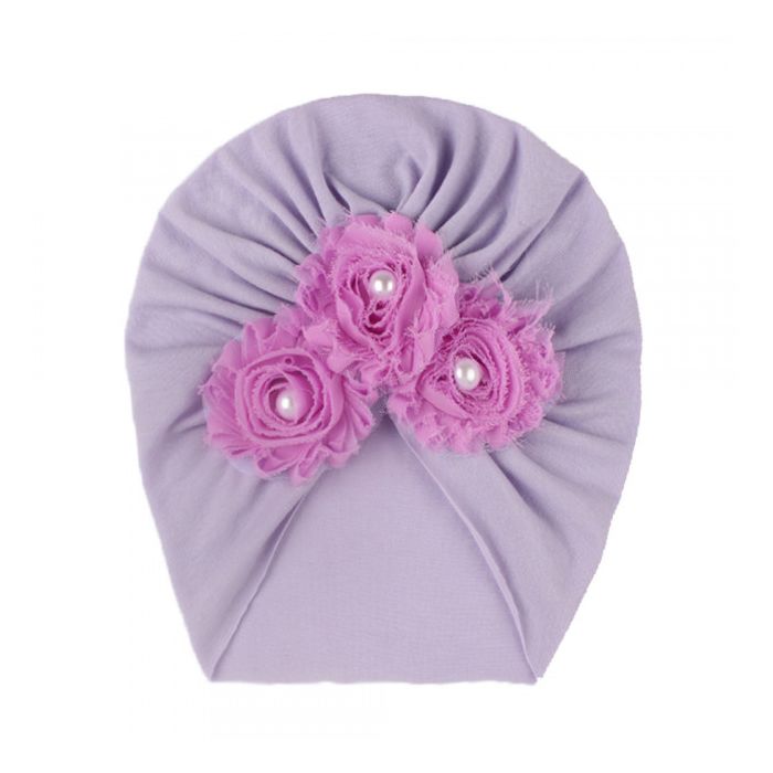 Caciulita tip turban cu floricele cu perlute aplicate (Marime Disponibila: 3-6 luni (Marimea 18 incaltaminte), Culoare: Albastru) MBx-19068-c4