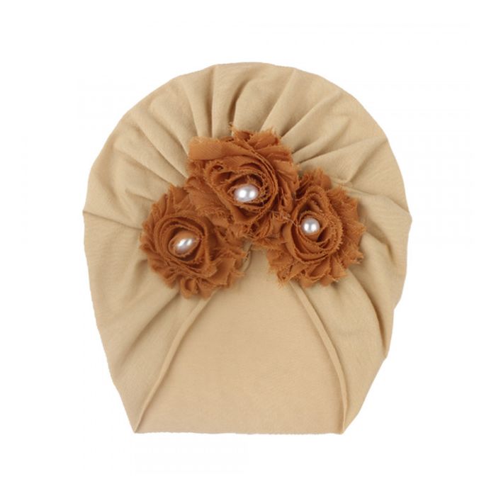 Caciulita tip turban cu floricele cu perlute aplicate (Marime Disponibila: 3-6 luni (Marimea 18 incaltaminte), Culoare: Bleu) MBx-19068-c4