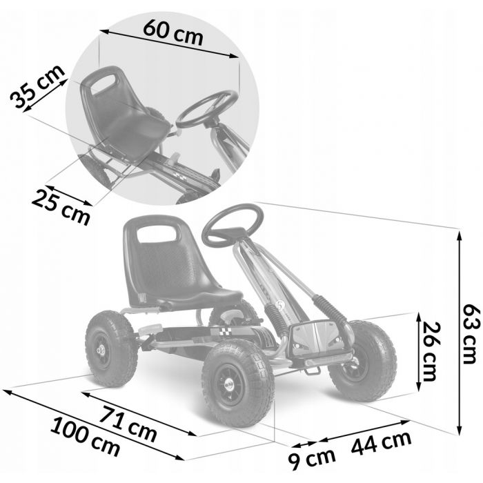 Kart cu pedale si roti gonflabile, Gokart RK-594 Ricokids 759401, Rosu EDEEDI759401