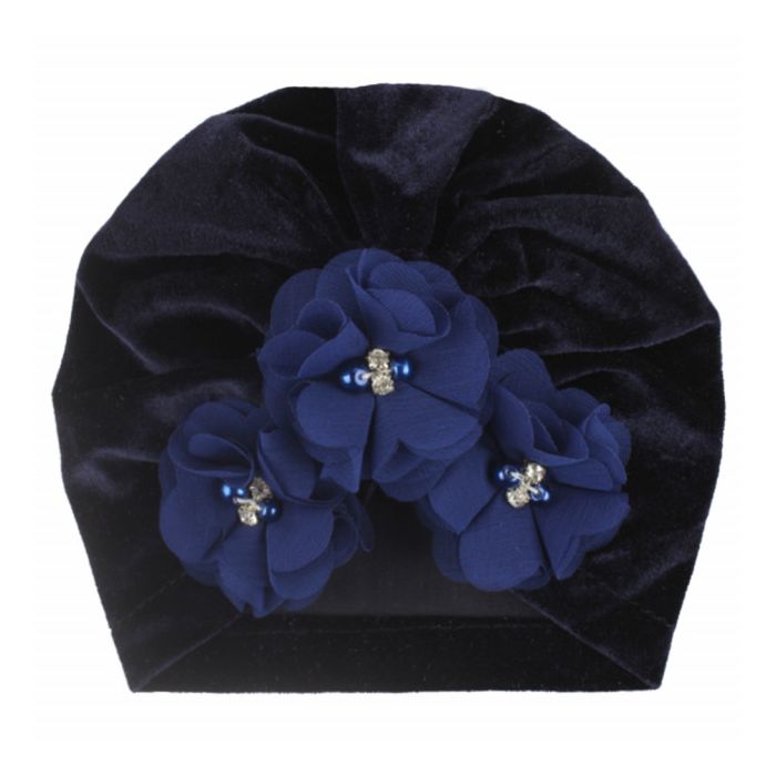 Caciulita tip turban din catifea cu flori aplicate (Marime Disponibila: 3-6 luni (Marimea 18 incaltaminte), Culoare: Vernil) MDx-19068