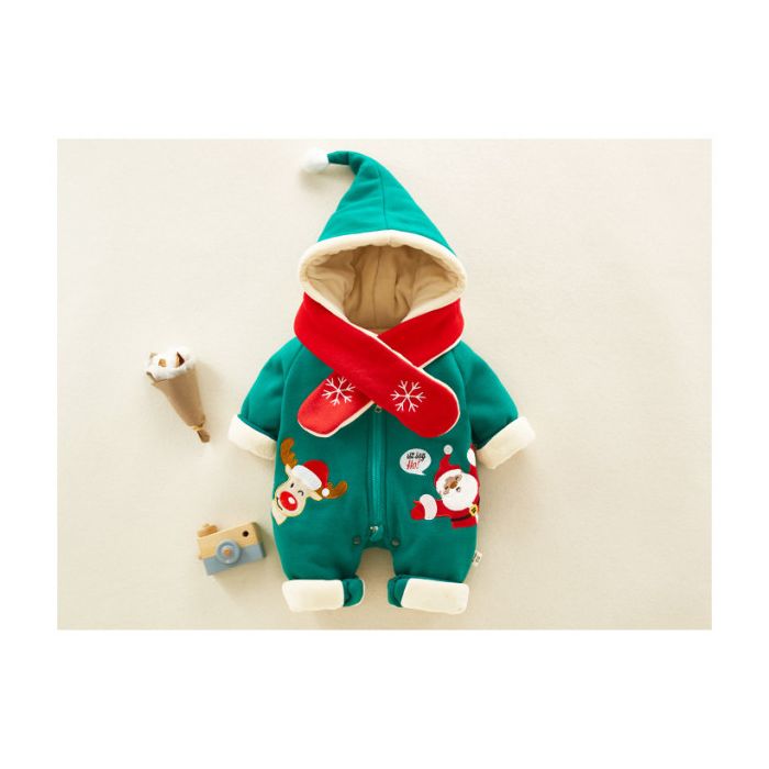 Combinezon verde pentru bebelusi - Hello Christmas (Marime Disponibila: 9-12 luni (Marimea 20 incaltaminte)) MBMS78